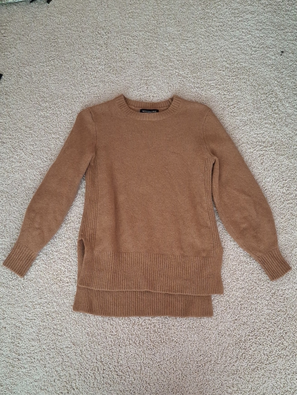 Banana Republic Camel Crewneck Tunic Sweater with Side Slits